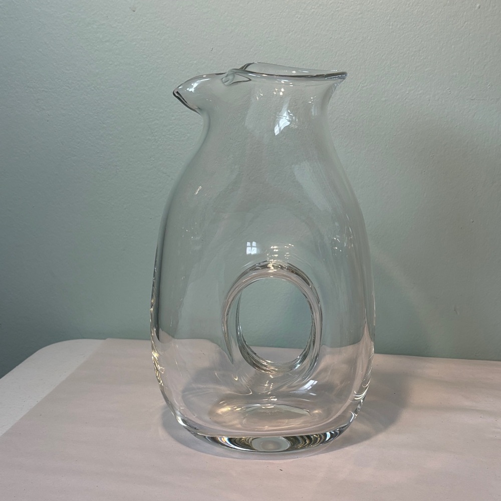 Handblown Clear Glass Donut Hole Pitcher